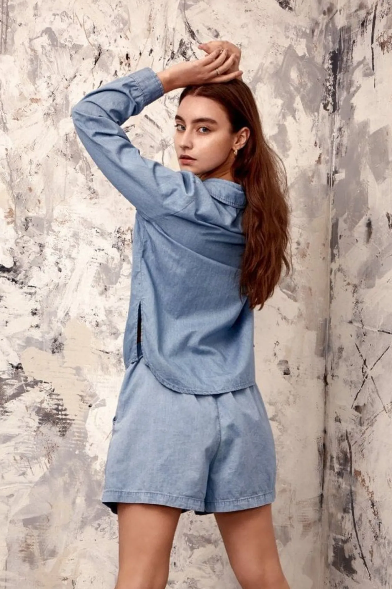 Trousers^Double Second Belted Denim Chambray Shorts Blue