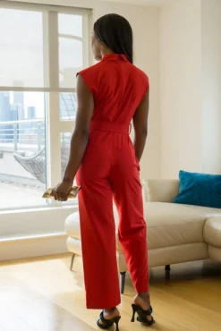 Jumpsuits^Double Second Belted Wrap Jumpsuit Red