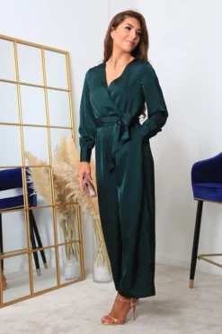 Jumpsuits^Double Second Bottle Lux Satin Wrap Jumpsuit Green
