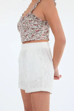 Trousers^Double Second Broiderie Shorts White