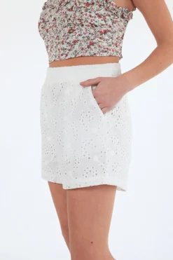 Trousers^Double Second Broiderie Shorts White