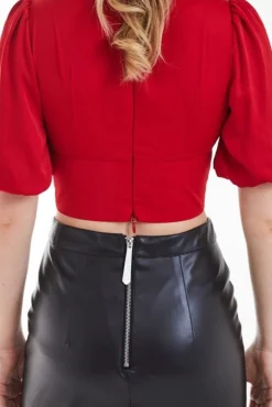 Blouses^Double Second Cropped Wrapped Top Red