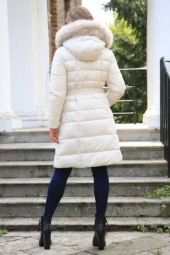 Outerwear^Double Second Ecru Glam Belted Long Puffer Coat Beige