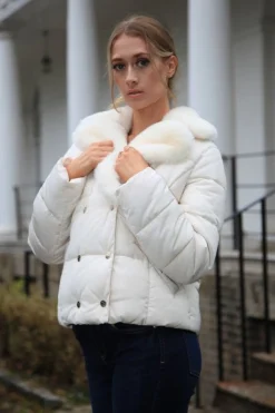 Outerwear^Double Second Ecru Lux Fur Collar Puffer Coat Beige