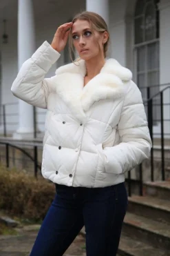 Outerwear^Double Second Ecru Lux Fur Collar Puffer Coat Beige