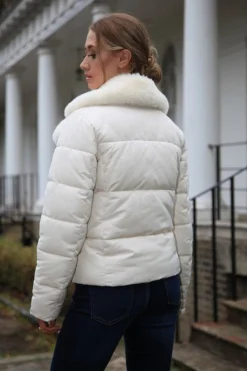 Outerwear^Double Second Ecru Lux Fur Collar Puffer Coat Beige