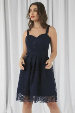 Mini Dresses^Double Second Embroidered Lace Skater Dress Navy