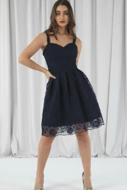 Mini Dresses^Double Second Embroidered Lace Skater Dress Navy