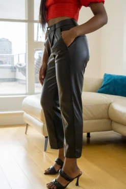 Trousers^Double Second Faux Leather Taper Leg Trousers Black