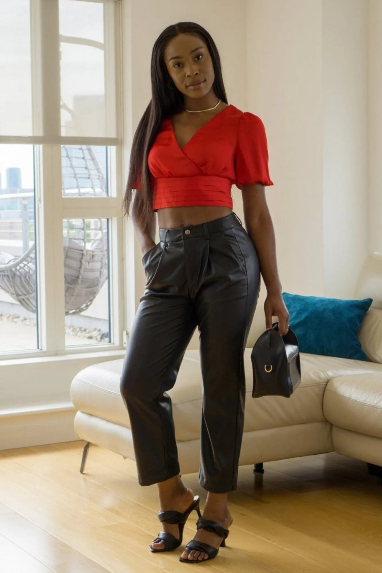 Trousers^Double Second Faux Leather Taper Leg Trousers Black