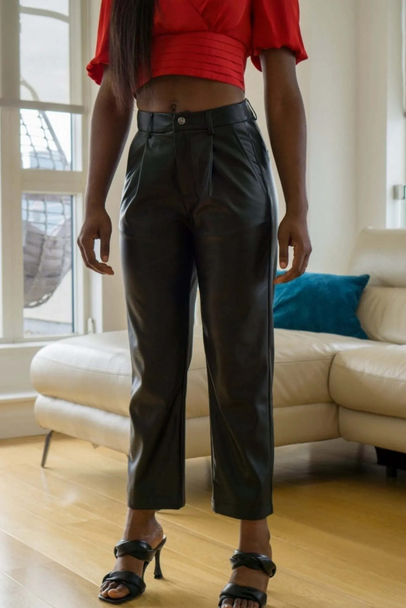 Trousers^Double Second Faux Leather Taper Leg Trousers Black