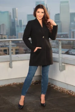 Outerwear^Double Second Faux Wool Notch Neck Coat Black