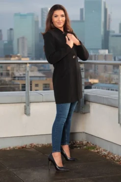 Outerwear^Double Second Faux Wool Notch Neck Coat Black