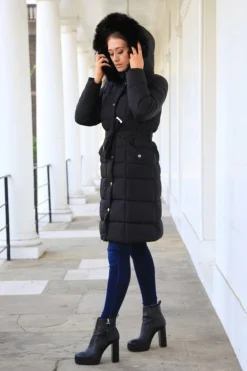 Outerwear^Double Second Glam Belted Long Puffer Coat Black