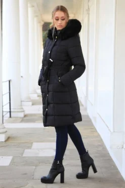 Outerwear^Double Second Glam Belted Long Puffer Coat Black