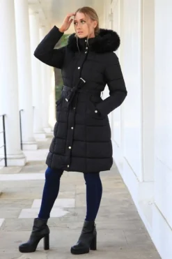 Outerwear^Double Second Glam Belted Long Puffer Coat Black
