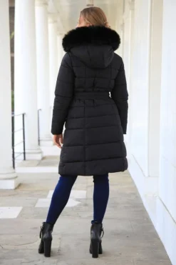 Outerwear^Double Second Glam Belted Long Puffer Coat Black