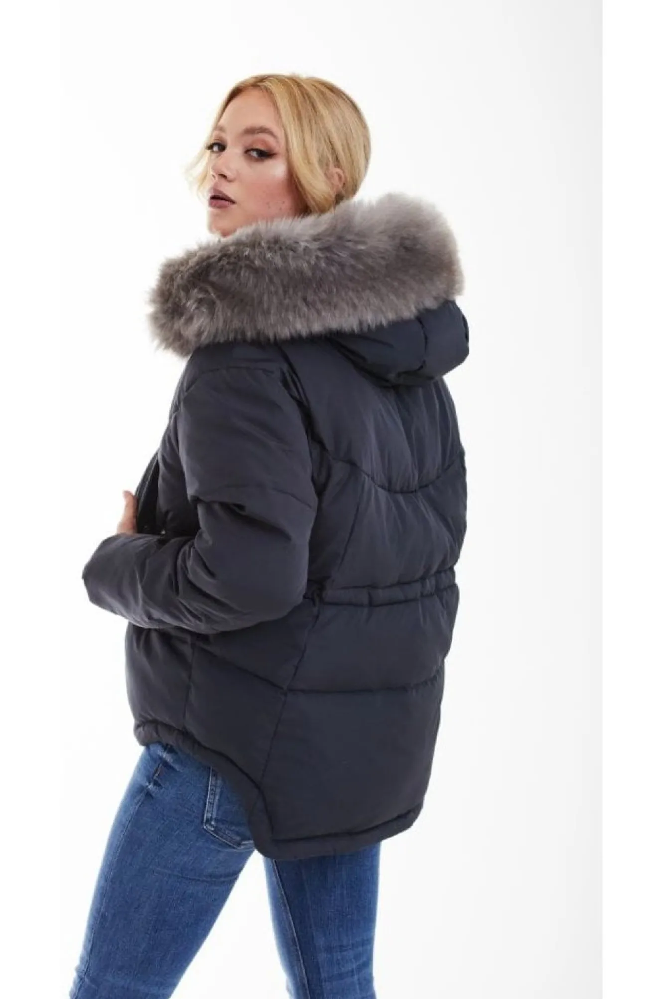 Outerwear^Double Second Grey Oversized Dip Back Puffer Charcoal