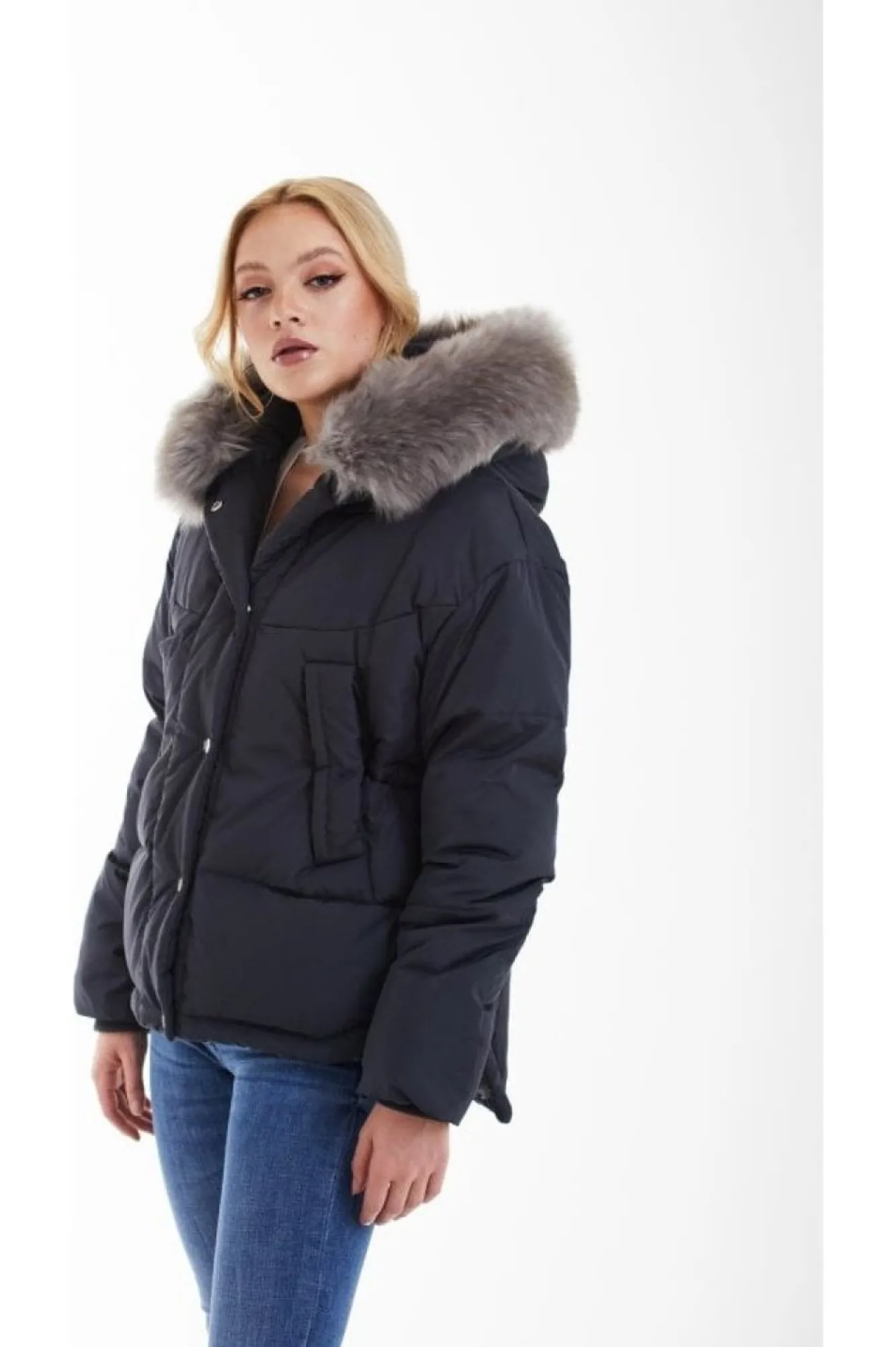 Outerwear^Double Second Grey Oversized Dip Back Puffer Charcoal