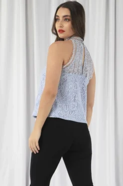 Blouses^Double Second Halter Neck Lace Top Blue