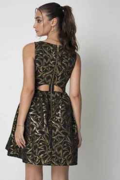 Mini Dresses^Double Second Jacquard Cut Out Skater Dress Gold