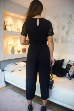 Jumpsuits^Double Second Lace Wrap Wide Leg Jumpsuit Black