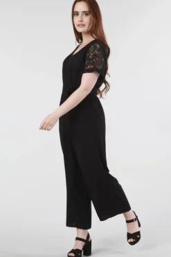 Jumpsuits^Double Second Lace Wrap Wide Leg Jumpsuit Black