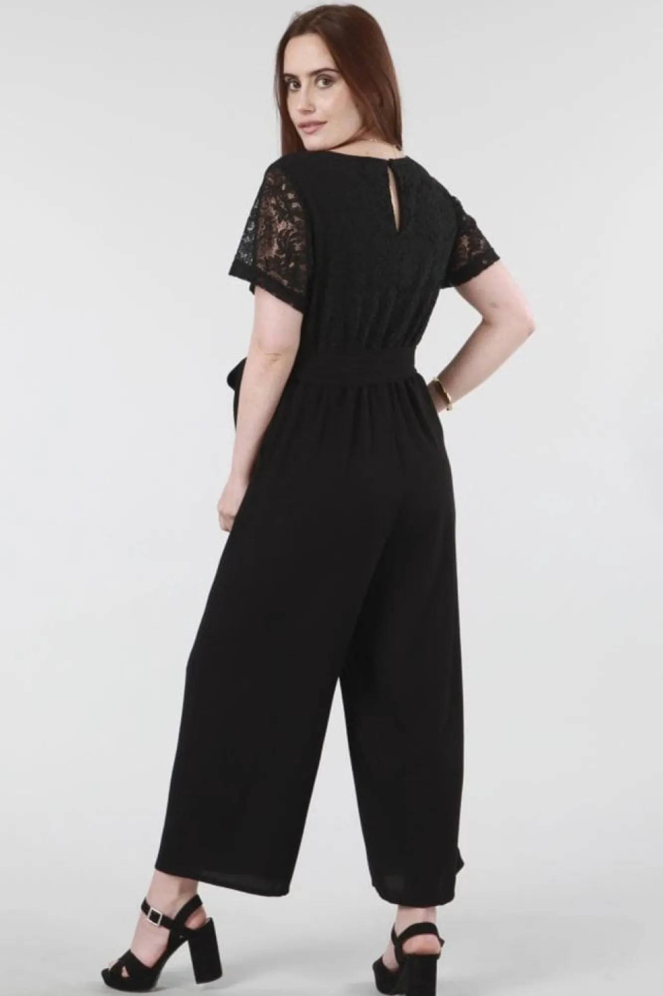 Jumpsuits^Double Second Lace Wrap Wide Leg Jumpsuit Black