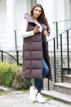 Outerwear^Double Second Long Lux Wrap Gilet Puffer Brown