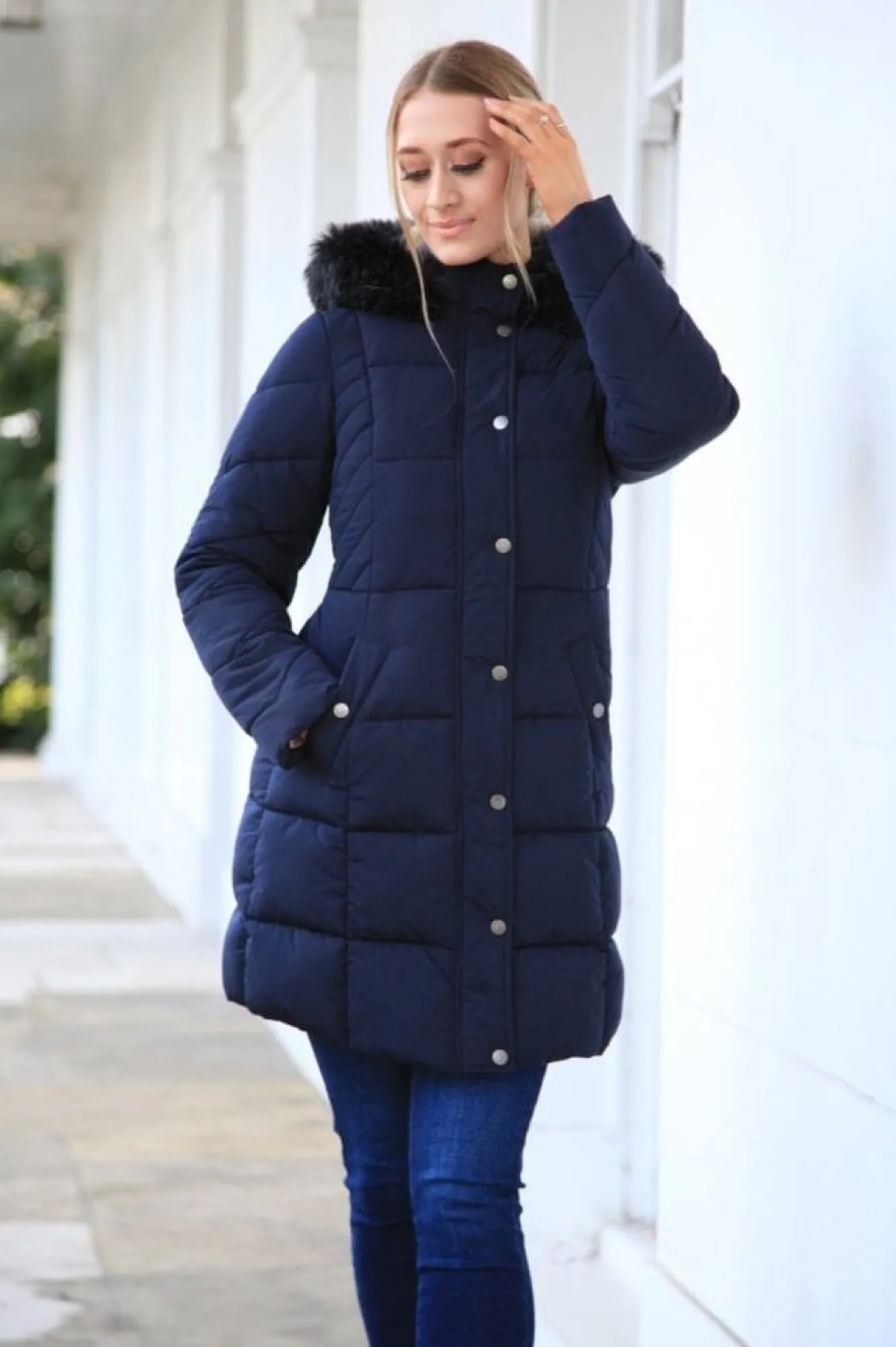 Outerwear^Double Second Long Puffer With Fur Collar Navy