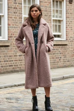 Outerwear^Double Second Longline Fur Teddy Coat Pink