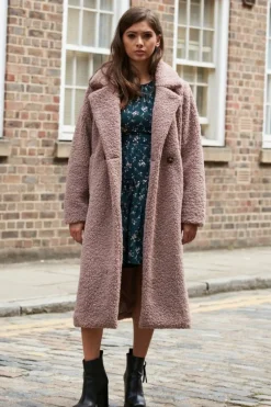 Outerwear^Double Second Longline Fur Teddy Coat Pink