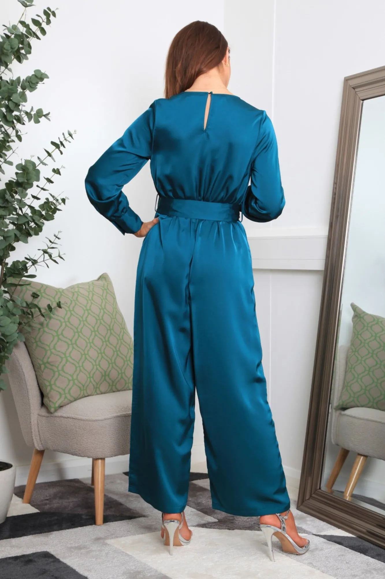 Jumpsuits^Double Second Lux Satin Wrap Jumpsuit Teal