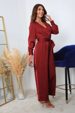 Jumpsuits^Double Second Lux Satin Wrap Jumpsuit Red