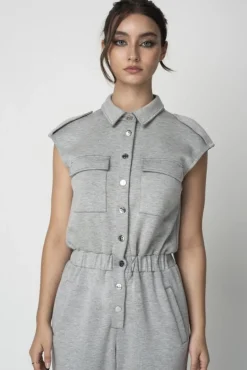 Jumpsuits^Double Second Marl Luxury Casual Jumpsuit Grey