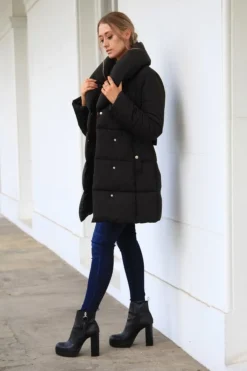 Outerwear^Double Second Padded Collar Wrap Puffer Black