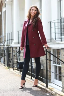 Outerwear^Double Second Plum Fitted Trench Coat Wine