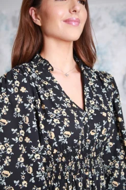 Mini Dresses^Double Second Printed Shirring Waist Dress Black
