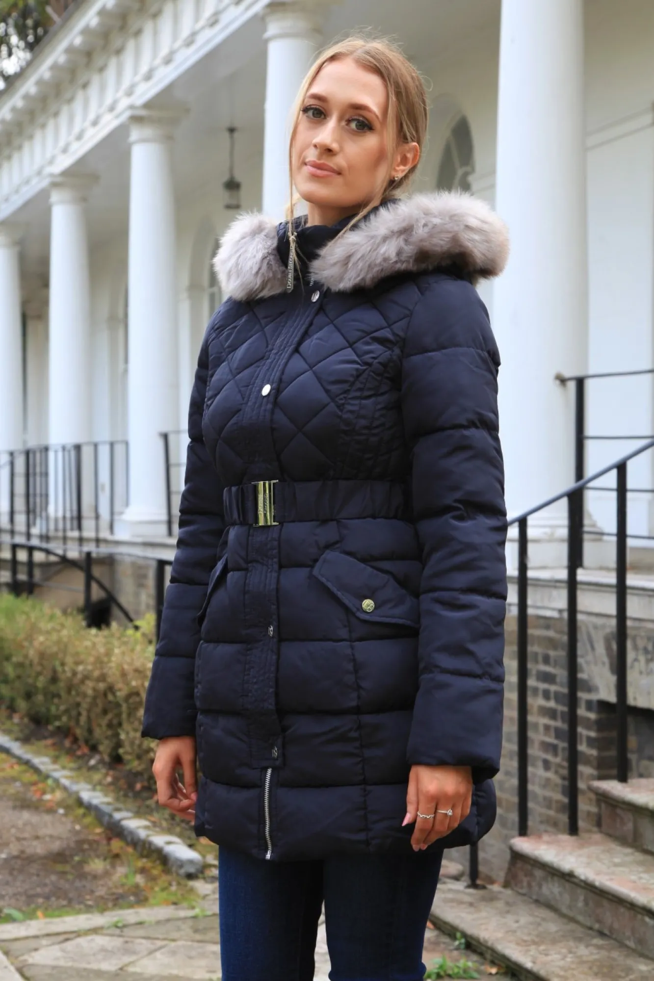 Outerwear^Double Second Quilted Longline Puffer Navy