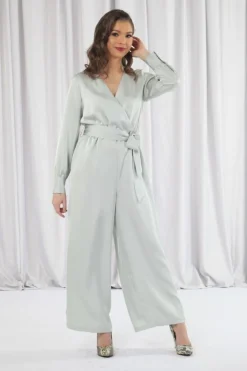 Jumpsuits^Double Second Sage Lux Satin Wrap Jumpsuit Sagegreen