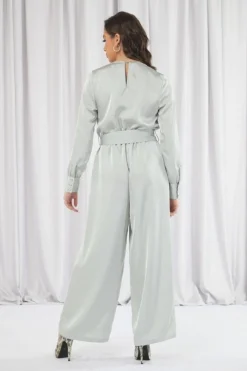 Jumpsuits^Double Second Sage Lux Satin Wrap Jumpsuit Sagegreen