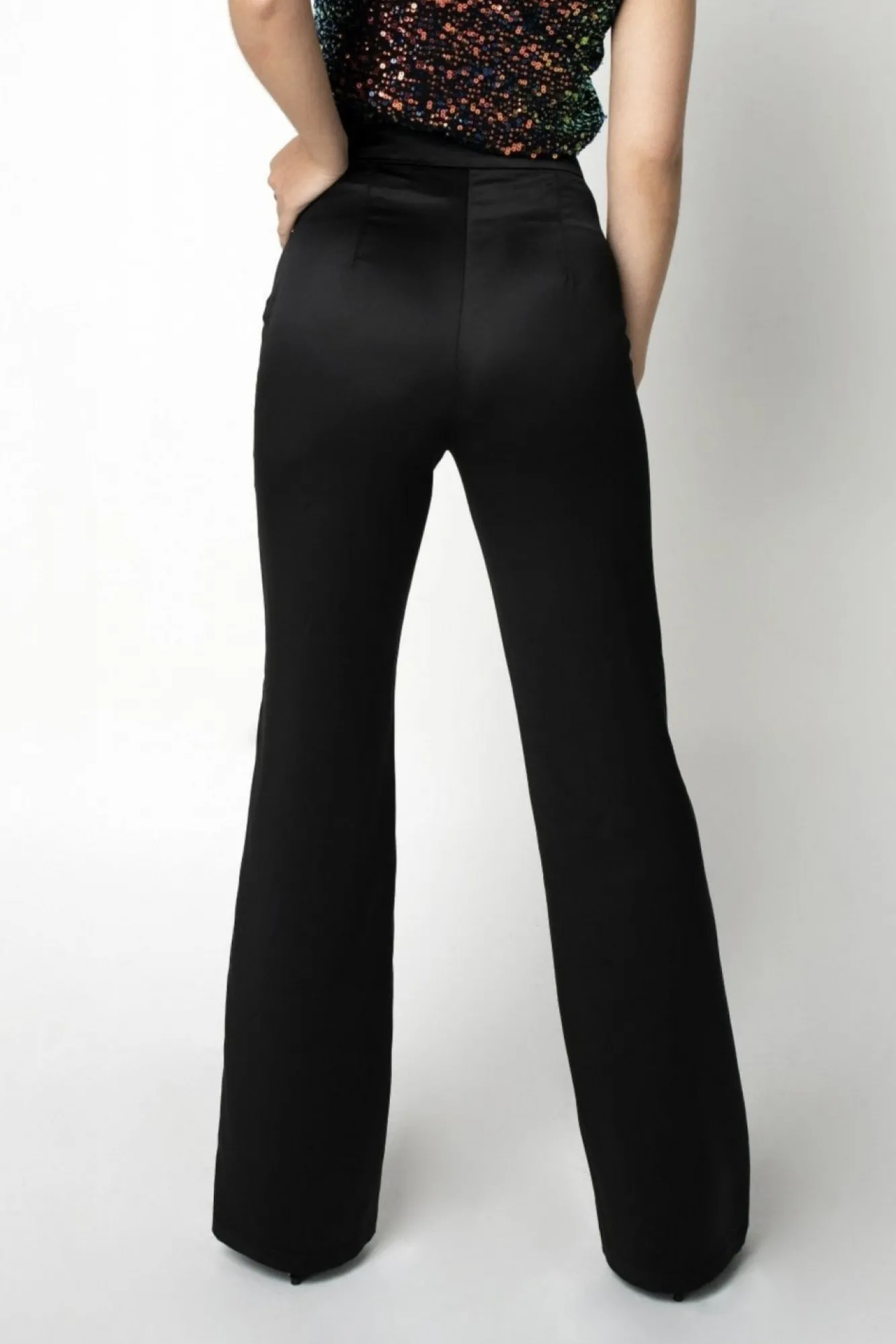 Trousers^Double Second Satin Boot Leg Trouser Black
