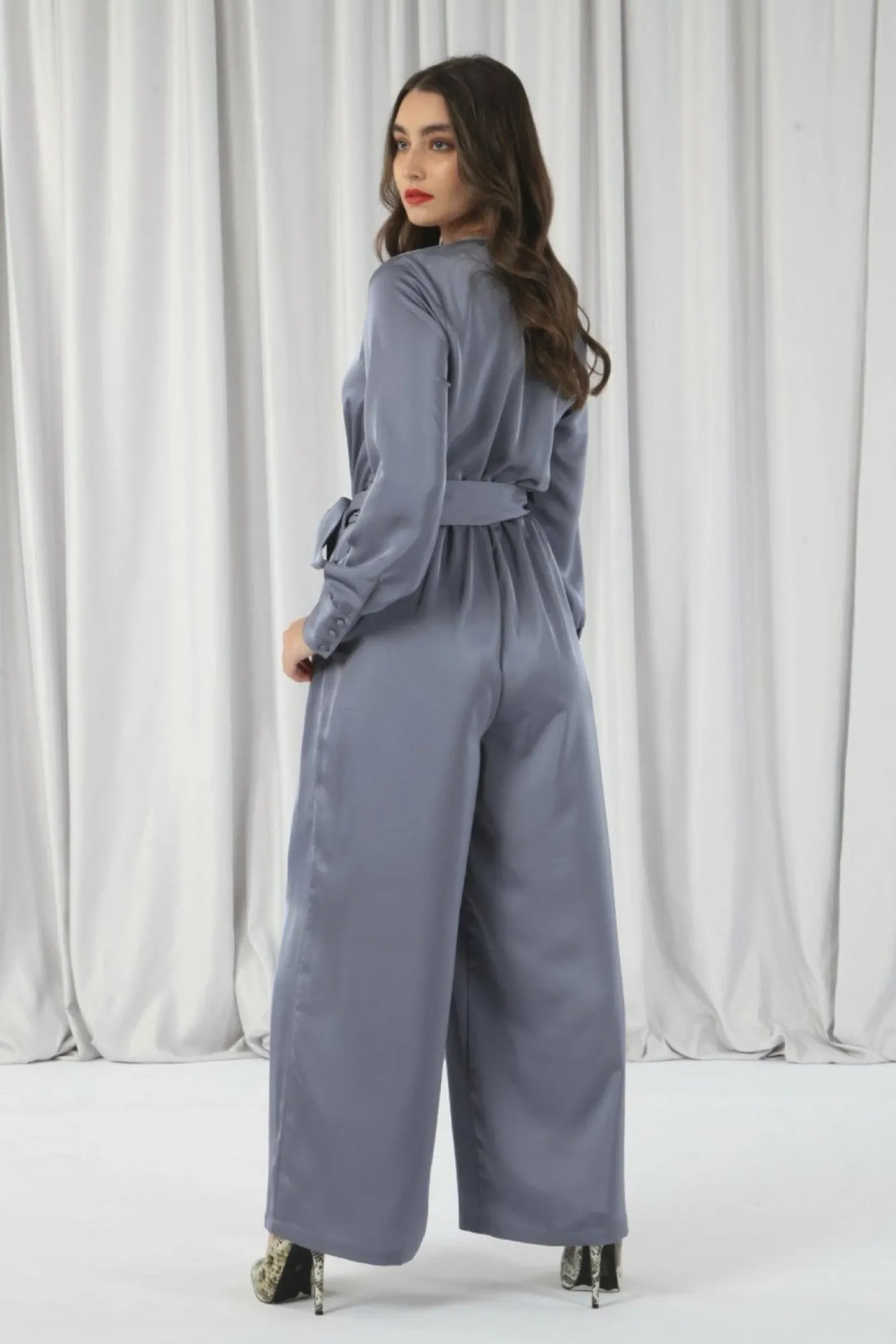 Jumpsuits^Double Second Silver/Blue Lux Satin Wrap Jumpsuit Silverblue
