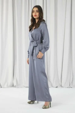 Jumpsuits^Double Second Silver/Blue Lux Satin Wrap Jumpsuit Silverblue