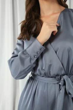 Jumpsuits^Double Second Silver/Blue Lux Satin Wrap Jumpsuit Silverblue