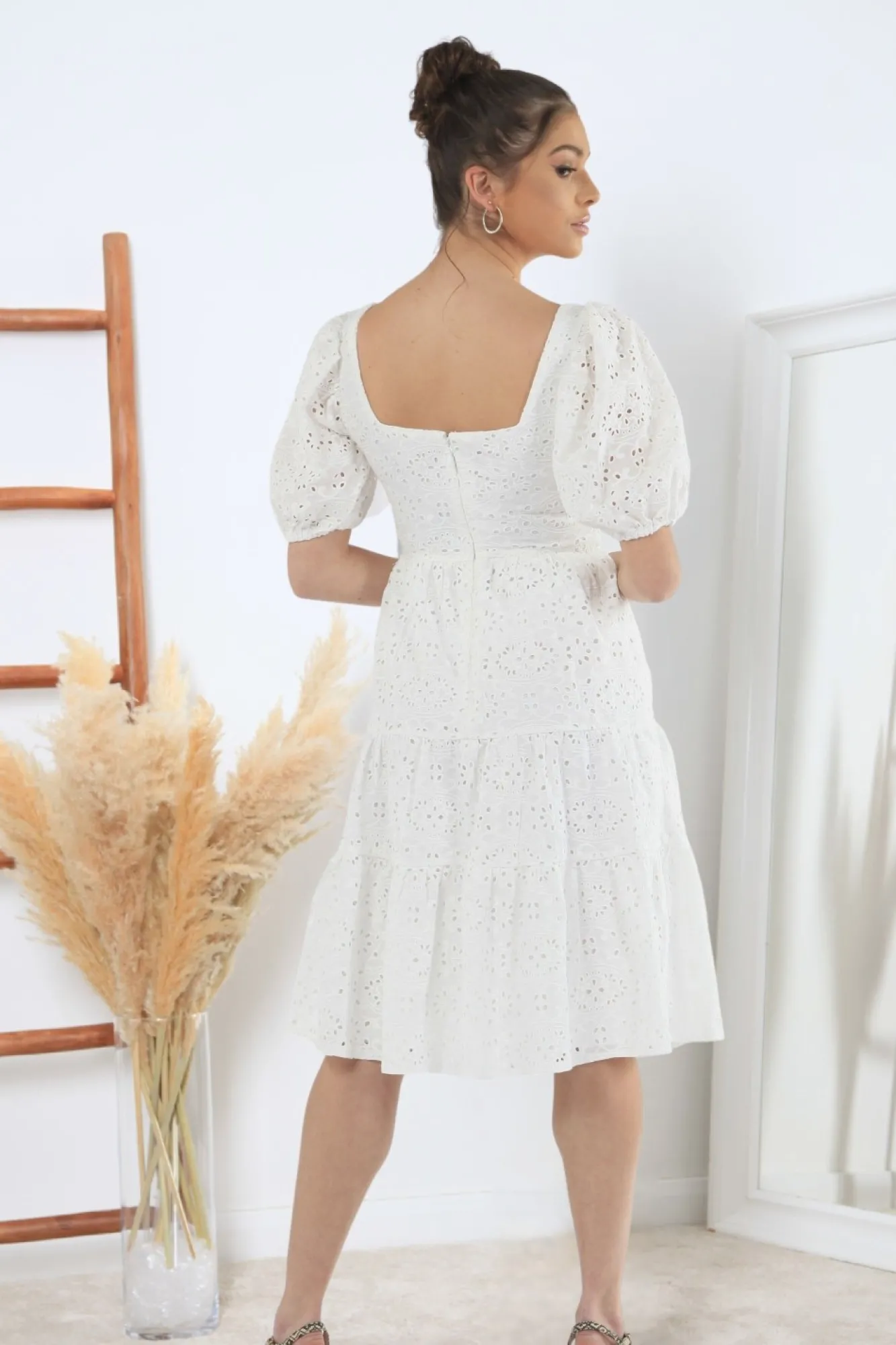 Mini Dresses^Double Second Tiered Broderie Dress White