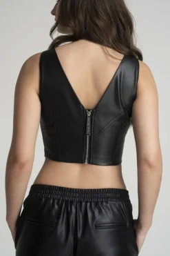 Crop Tops^Double Second Vegan Leather Crop Top Black