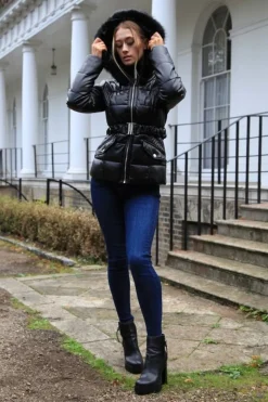 Outerwear^Double Second Vegan Leather Short Puffer Black