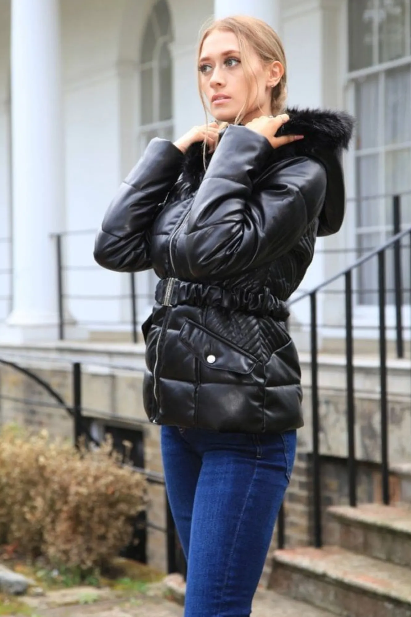 Outerwear^Double Second Vegan Leather Short Puffer Black