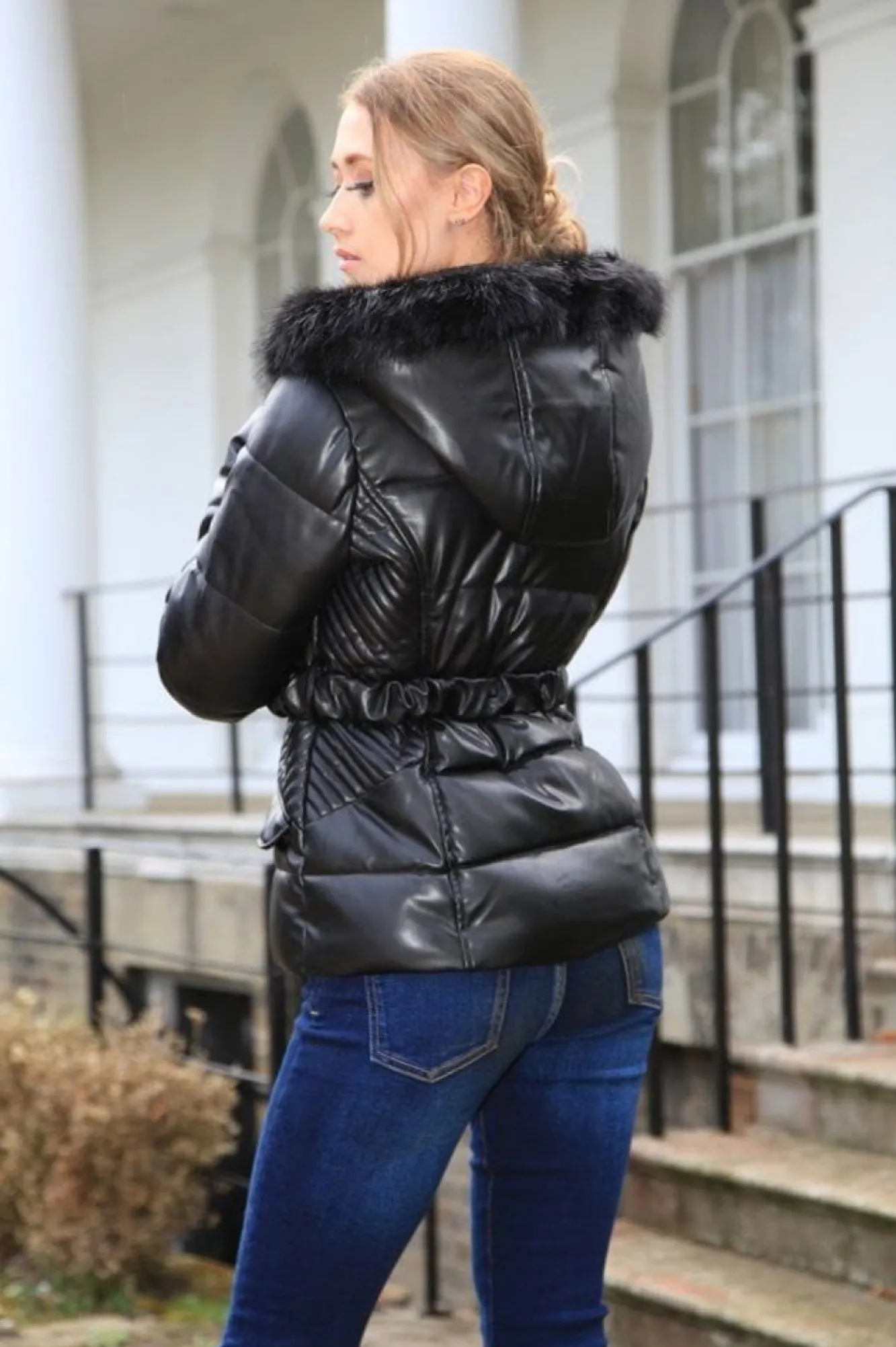 Outerwear^Double Second Vegan Leather Short Puffer Black